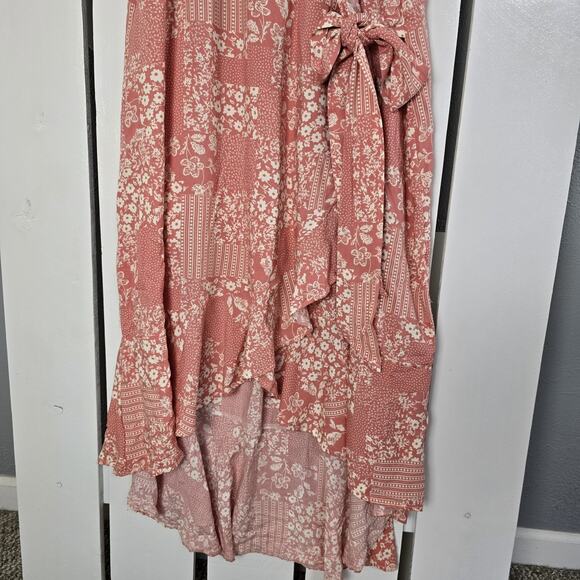 Wrangler Retro Floral Patchwork Hi-Low Ruffle Midi Dress XL Pink Western Rodeo - Picture 4 of 12